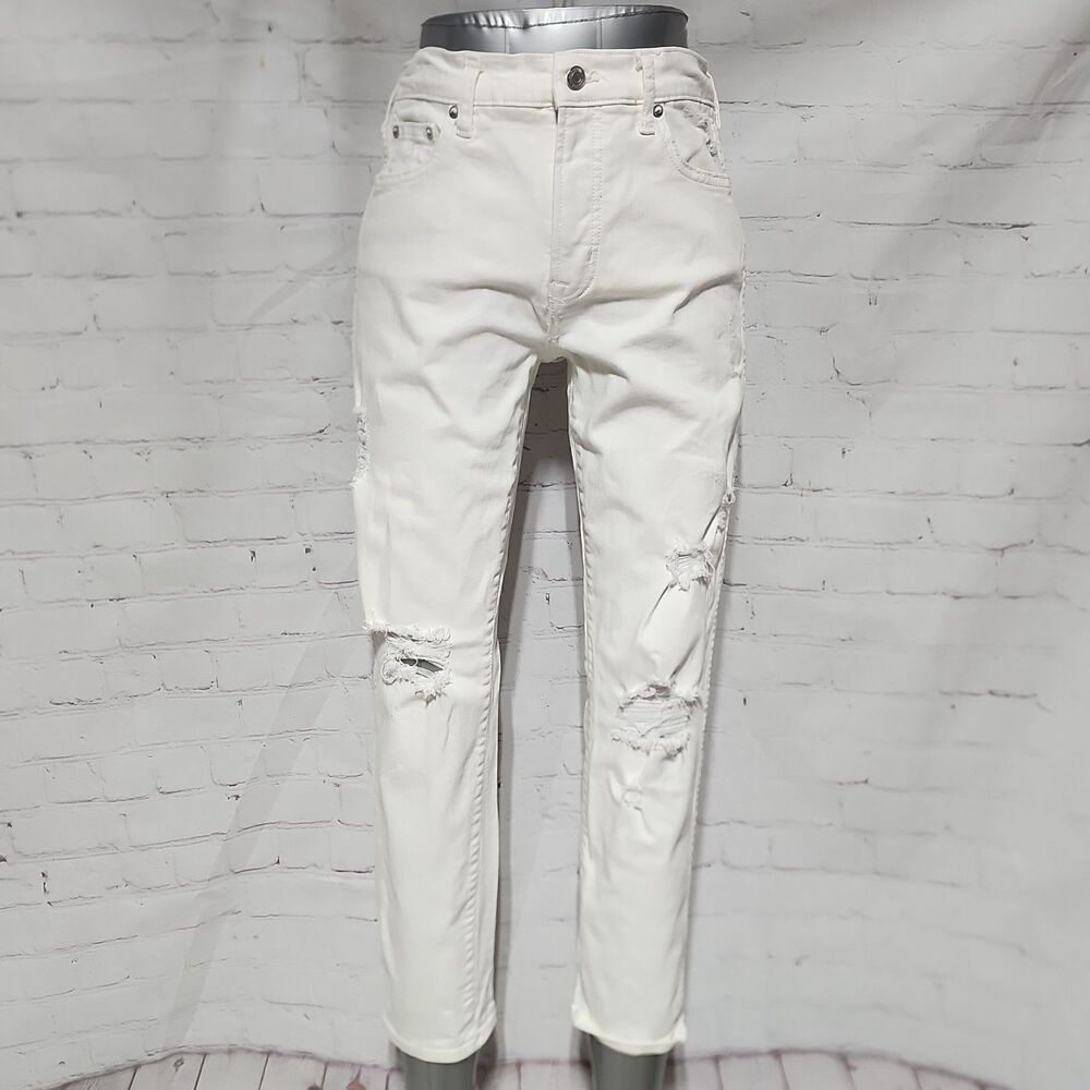 GAP Denim White Distressed Slim Straight Jeans Size 27 Regular